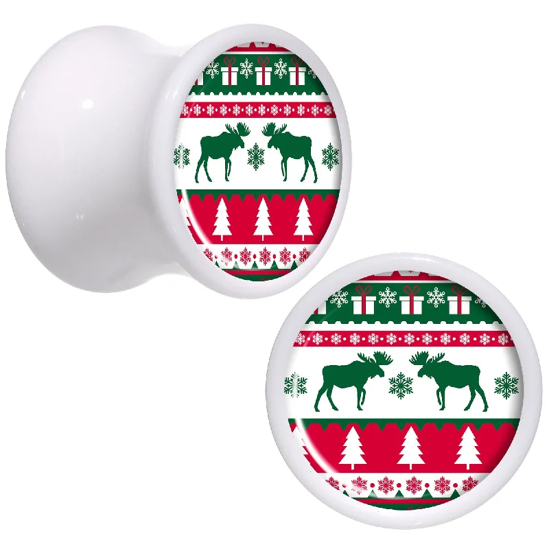 Women's Earrings – Elegant Designs for Every Personality--Ugly Christmas Sweater White Acrylic Saddle Plug Set Sizes 5mm to 20mm Women's Earrings – Elegant Designs for Every Personality--Ugly Christmas Sweater White Acrylic Saddle Plug Set Sizes 5mm to 20mm