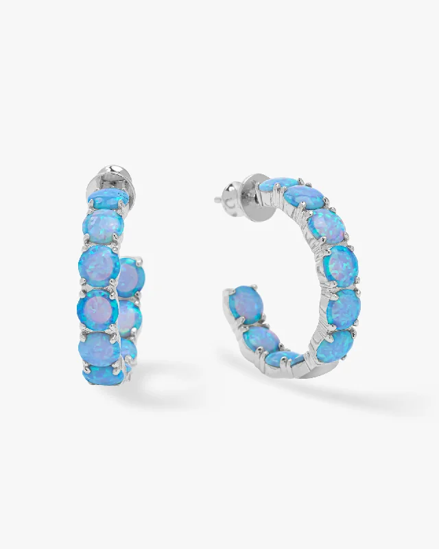 Women's Earrings – Elegant Designs for Every Personality--"Oh She Fancy" Hoops 1" - Silver|Blue Opal Women's Earrings – Elegant Designs for Every Personality--"Oh She Fancy" Hoops 1" - Silver|Blue Opal