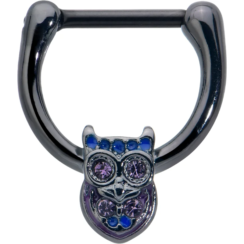 Women's Earrings – Elegant Designs for Every Personality--16 Gauge 5/16 Purple Blue Gem Black Opulent Owl Cartilage Clicker
