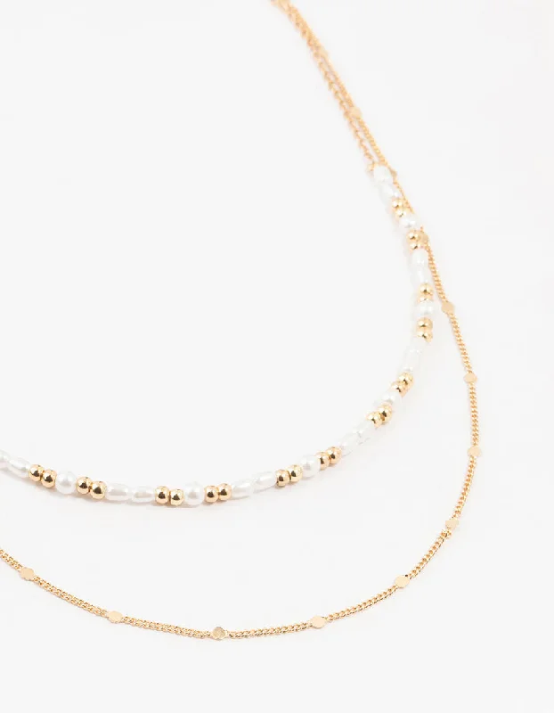 Shop Classic Women's  Necklaces & Pendants with a Modern Twist-Gold Beaded Tab Chain Layered Necklace