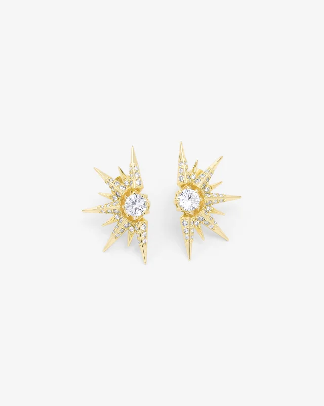 Women's Earrings – Elegant Designs for Every Personality--Gabriella Sunburst Stud Earrings - Gold|White Diamondettes