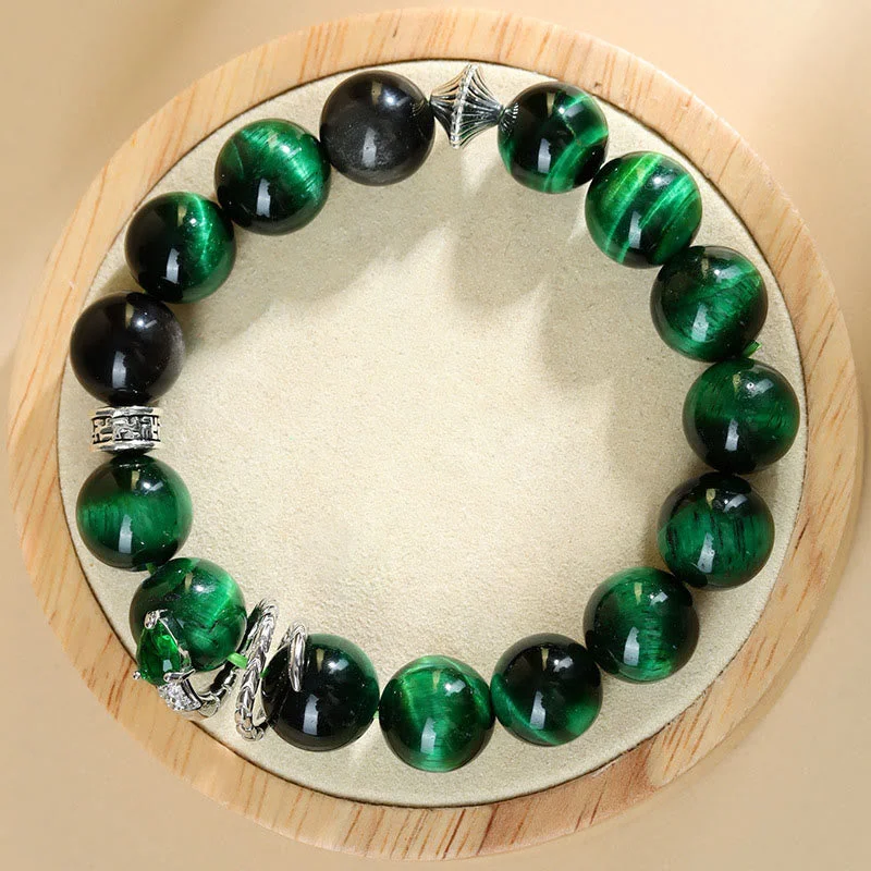 Men's Vintage Inspired Bracelets-Buddha Stones Green Tiger Eye Silver Sheen Obsidian Year of the Snake Strength Bracelet Men's Vintage Inspired Bracelets-Buddha Stones Green Tiger Eye Silver Sheen Obsidian Year of the Snake Strength Bracelet