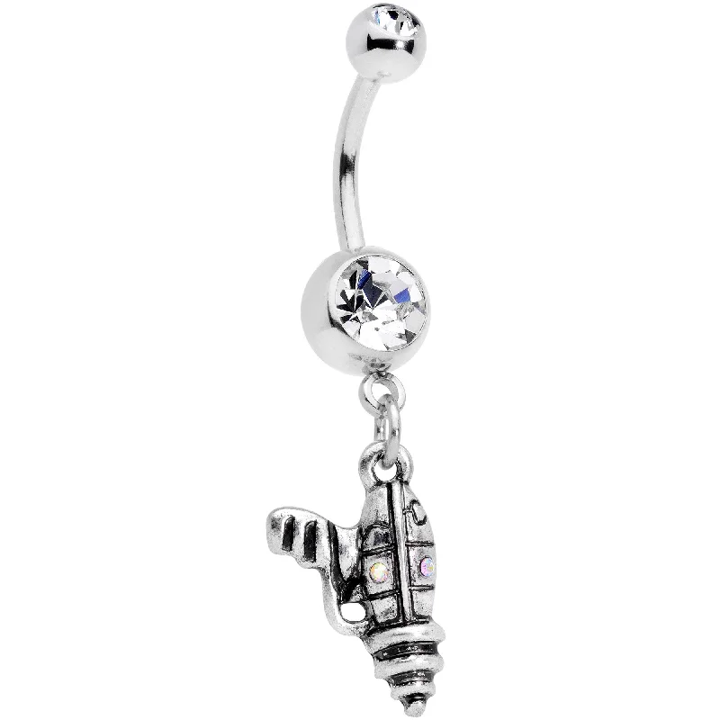 Belly Rings with Shiny Accents for Extra Glam -Clear Aurora Gem Mystery Ray Gun Dangle Belly Ring Belly Rings with Shiny Accents for Extra Glam -Clear Aurora Gem Mystery Ray Gun Dangle Belly Ring