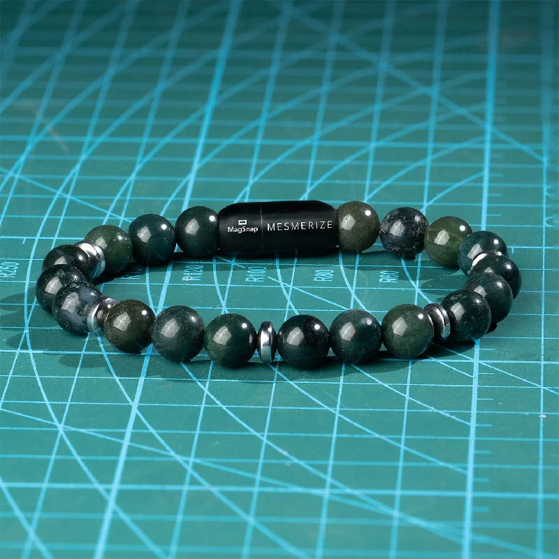 Stylish Bracelets for Men with Unique Charms-Soulful Moss Agate Natural Stone Bracelet with MagSnap 2 Stylish Bracelets for Men with Unique Charms-Soulful Moss Agate Natural Stone Bracelet with MagSnap 2