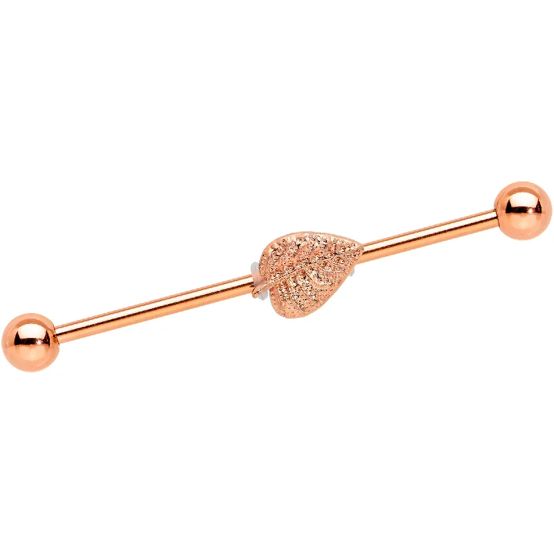 Women's Earrings – Elegant Designs for Every Personality--14 Gauge Rose Gold Tone Autumn Textured Leaf Industrial Barbell 38mm Women's Earrings – Elegant Designs for Every Personality--14 Gauge Rose Gold Tone Autumn Textured Leaf Industrial Barbell 38mm