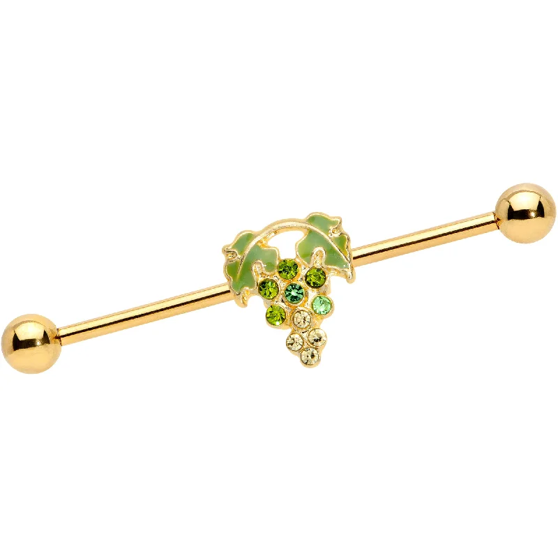 Women's Earrings – Elegant Designs for Every Personality--14 Gauge Green Gem Gold Tone Bunch of Grapes Industrial Barbell 38mm Women's Earrings – Elegant Designs for Every Personality--14 Gauge Green Gem Gold Tone Bunch of Grapes Industrial Barbell 38mm
