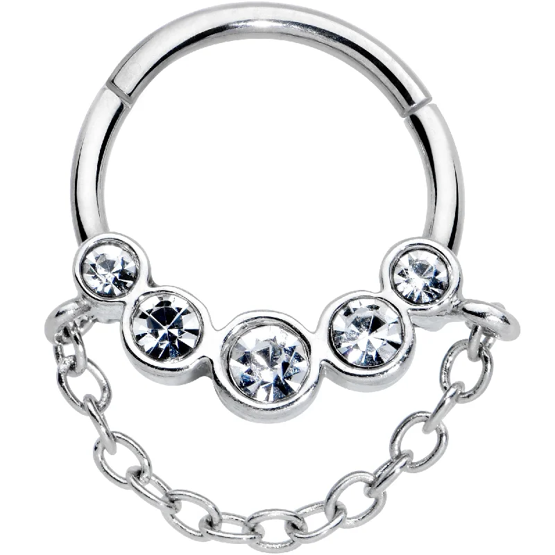 Nose Rings for Septum Piercing -16 Gauge 3/8 Clear Gem Trio Chain Dangle Hinged Segment Ring Nose Rings for Septum Piercing -16 Gauge 3/8 Clear Gem Trio Chain Dangle Hinged Segment Ring