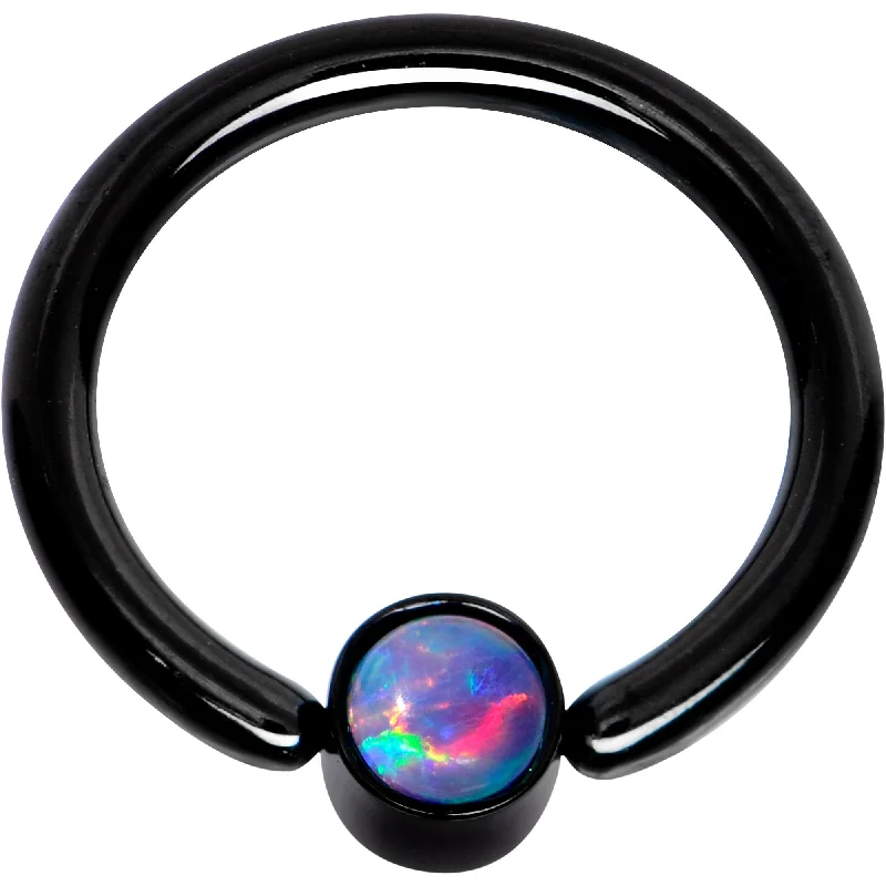Women's Earrings – Elegant Designs for Every Personality--16 Gauge 5/16 Purple Faux Opal 3mm Disc Black BCR Captive Ring