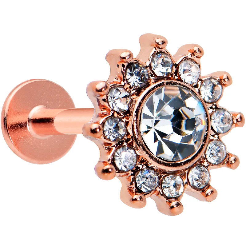 Bold Lip Rings for Confident Fashion16 Gauge 1/4 Clear Gem Rose Gold Tone Stylish Sun Labret Monroe Tragus