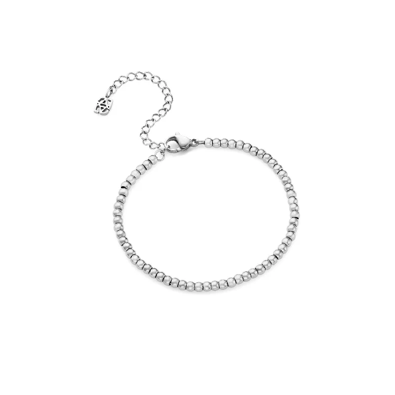 Thin Gemstone Bangles for Women-Small Beaded Bracelet (Silver)