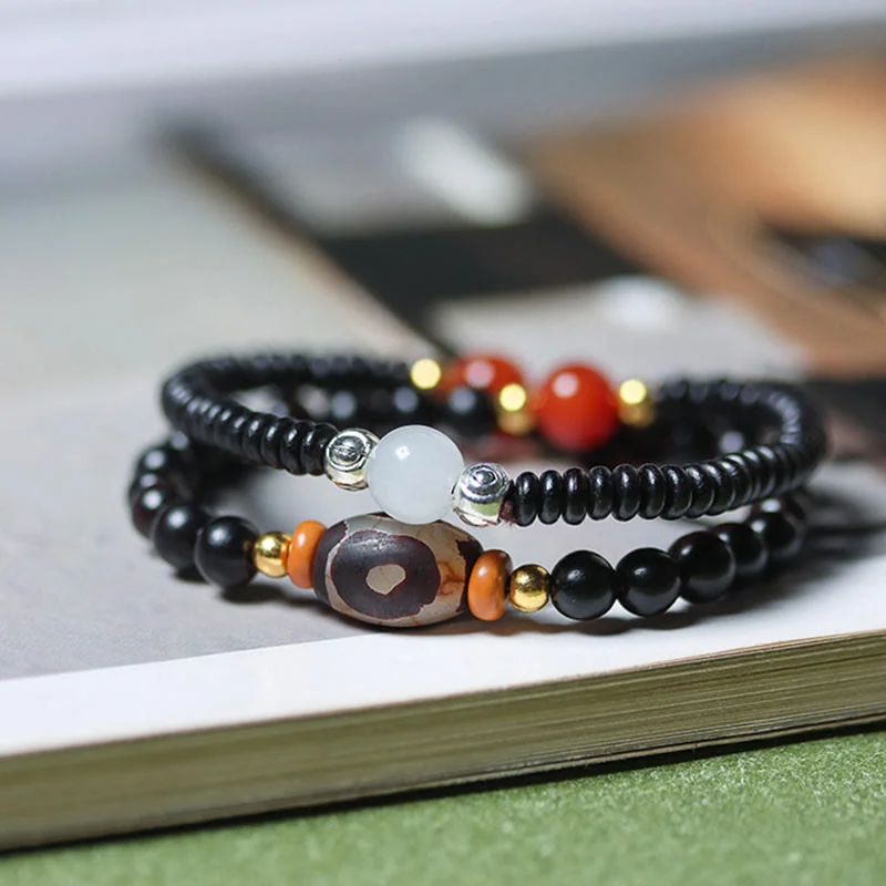 Men's Bracelets with Spiritual Meaning-Buddha Stones Ebony Sandalwood Green Sandalwood Dzi Bead Balance Calm Double Wrap Bracelet Men's Bracelets with Spiritual Meaning-Buddha Stones Ebony Sandalwood Green Sandalwood Dzi Bead Balance Calm Double Wrap Bracelet
