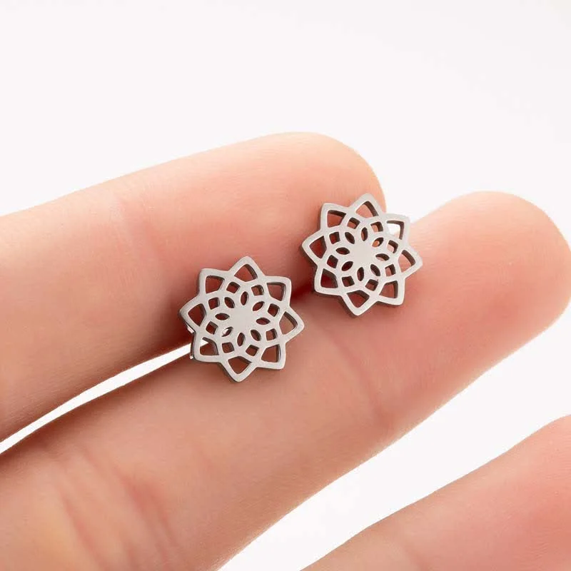 Women's Earrings – Elegant Designs for Every Personality--Buddha Stones Tibetan Lotus Pattern New Beginning Stud Earrings