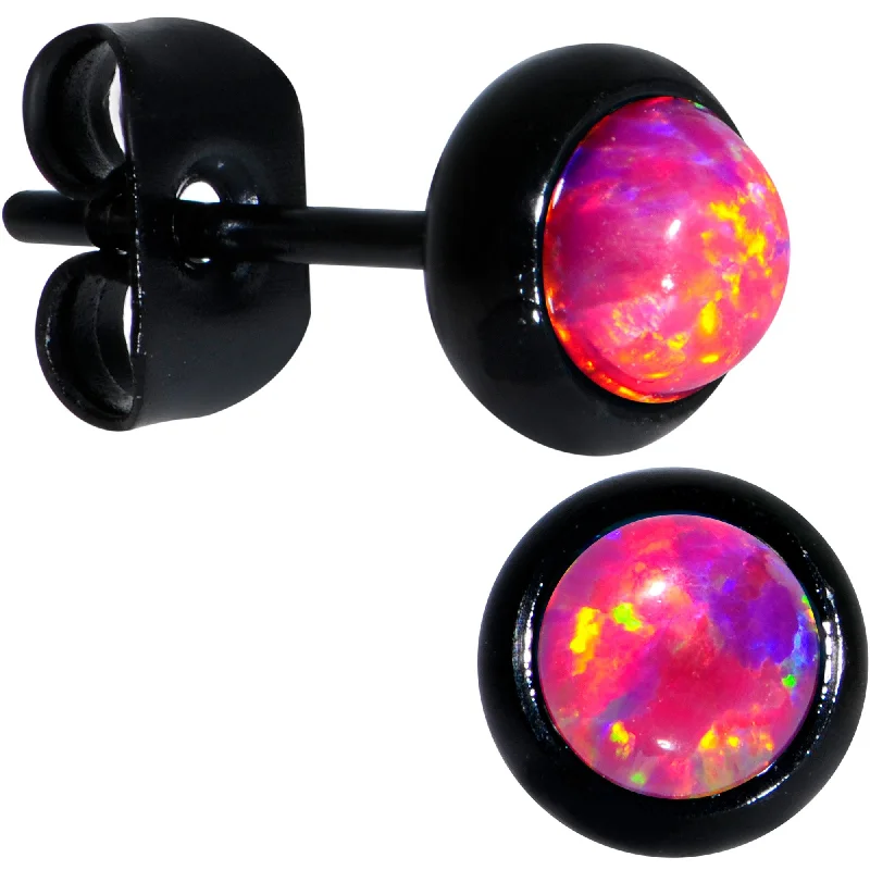 Women's Earrings – Elegant Designs for Every Personality--Red Synthetic Opal Black IP 316L Surgical Steel Stud Earrings