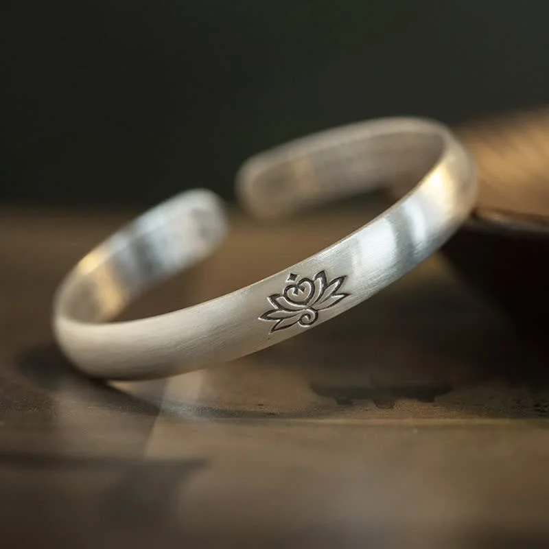 Women's Bangles with Crystal Accents-Buddha Stones Lotus Flower Heart Sutra White Copper Healing Luck Bracelet