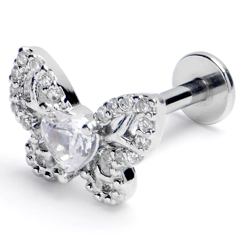 High-Quality Lip Rings for Daily Use16 Gauge 3/8 Clear CZ Gem Butterfly Delight Labret Monroe Tragus