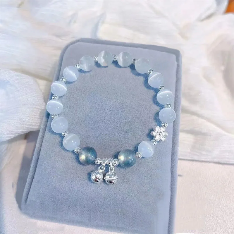 Two-Tone Bangles for Women-Buddha Stones Cat's Eye Crystal Peach Blossom Bell Fu Character Charm Support Bracelet Two-Tone Bangles for Women-Buddha Stones Cat's Eye Crystal Peach Blossom Bell Fu Character Charm Support Bracelet