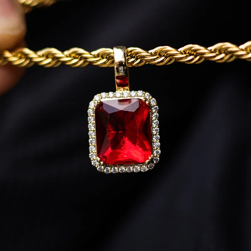 Cool Men's Bracelets for Casual Style-Micro Ruby Stone Pendant