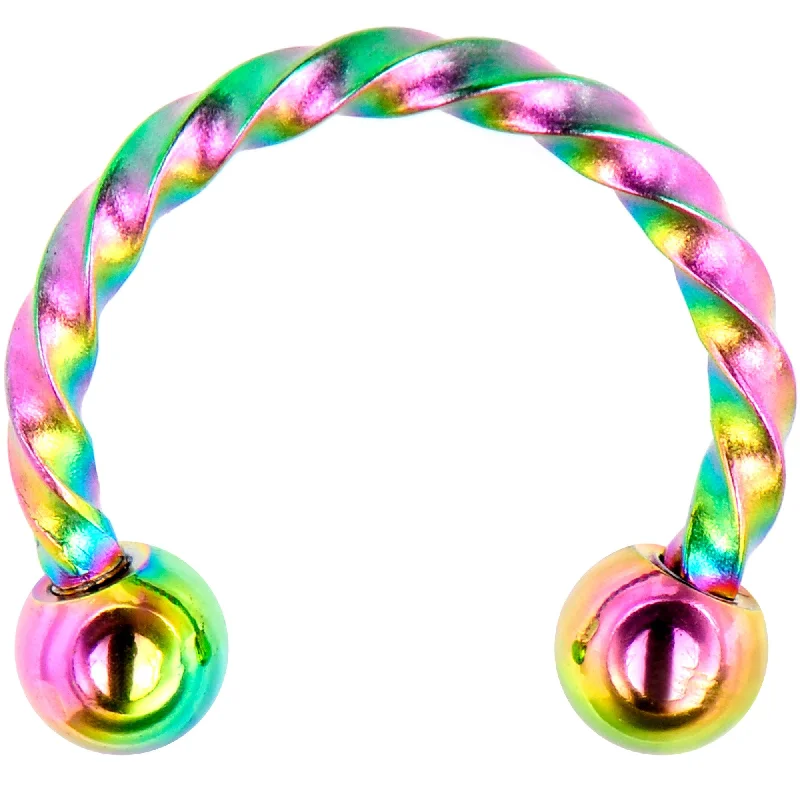 Trendy Lip Rings for Everyday Use16 Gauge 5/16 Rainbow Seriously Twisted Horseshoe Circular Barbell