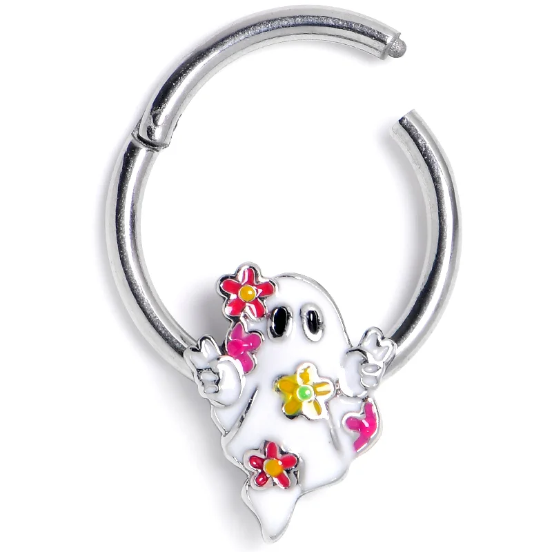Women's Earrings – Elegant Designs for Every Personality--16 Gauge 3/8 Halloween Floral Ghost Hinged Segment Ring
