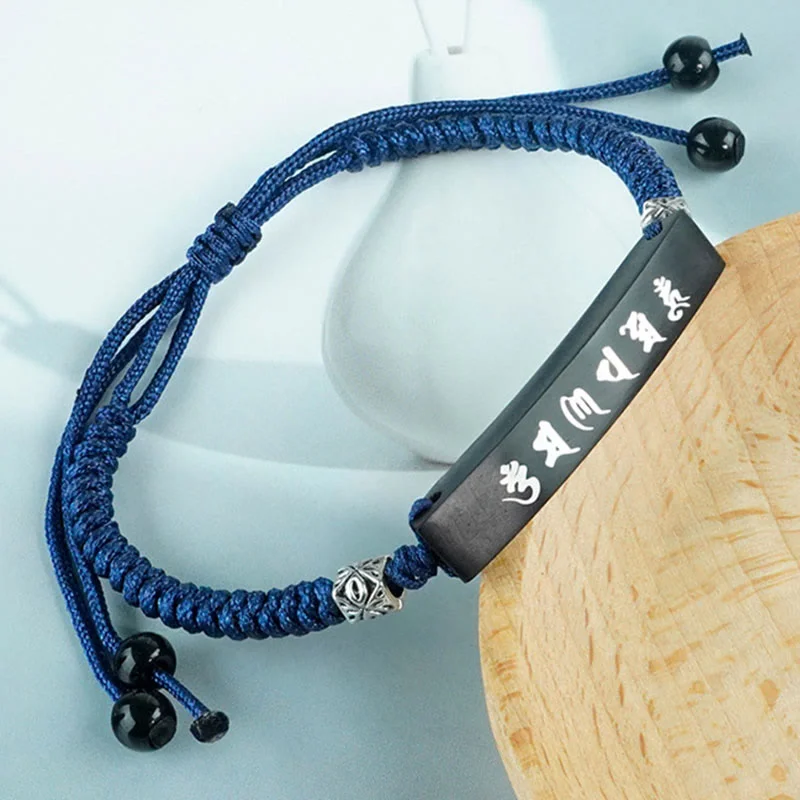 Gold-Plated Bracelets for Men-Buddha Stones Buddhism Six True Words Wood Ebony Wood Silver Inlaid Protection Bracelet Gold-Plated Bracelets for Men-Buddha Stones Buddhism Six True Words Wood Ebony Wood Silver Inlaid Protection Bracelet