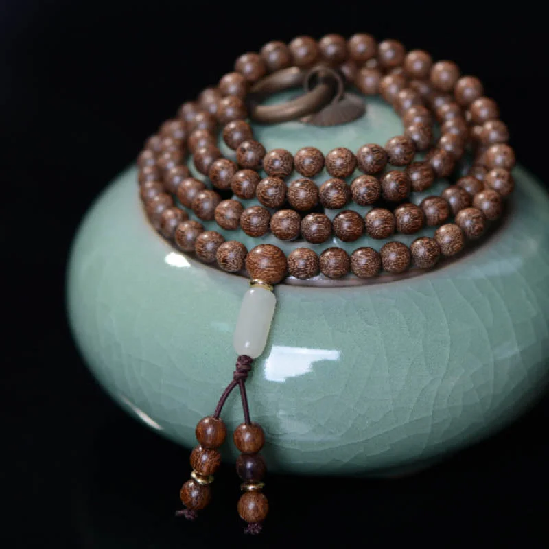 Personalized Beaded Bracelets for Men with Initials-Buddha Stones 108 Mala Beads Rosewood Jade Calm Bracelet