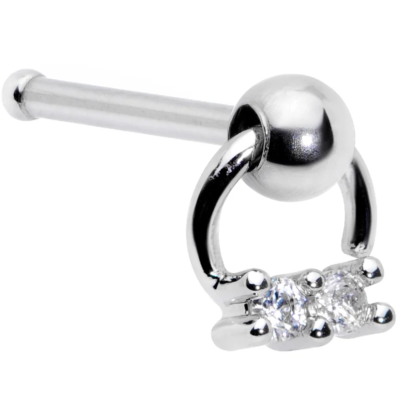 Nose Rings for Beach Look -20 Gauge 1/4 Clear CZ Duo Dangle Nose Bone