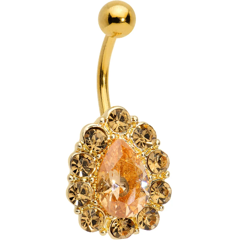 Trendy Belly Rings for Fashion-Loving Women -Orange Bronze Gem Gold Anodized Debutante Drop Belly Ring Trendy Belly Rings for Fashion-Loving Women -Orange Bronze Gem Gold Anodized Debutante Drop Belly Ring