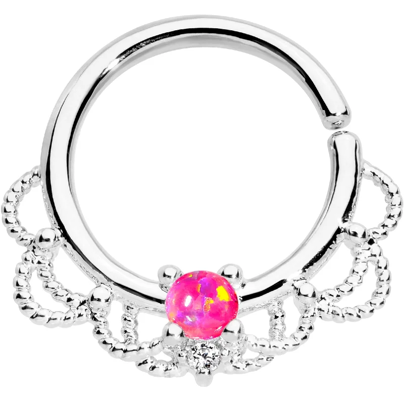 Trendy Nose Rings with Personalized Details -16 Gauge 5/16 Pink Faux Opal Platinum Plated Seamless Circular Ring Trendy Nose Rings with Personalized Details -16 Gauge 5/16 Pink Faux Opal Platinum Plated Seamless Circular Ring