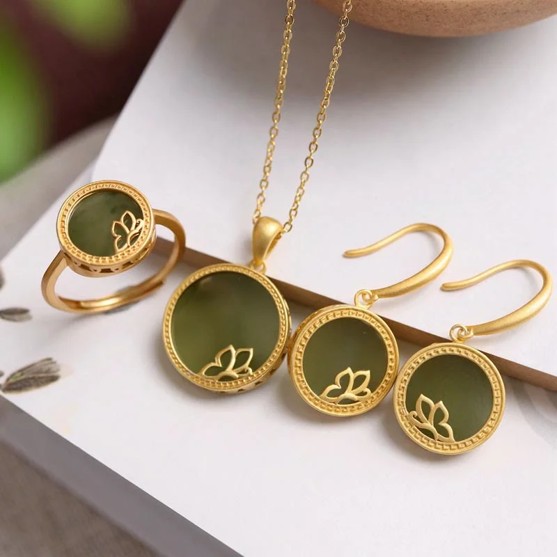 Women's Earrings – Elegant Designs for Every Personality--Buddha Stones 925 Sterling Silver Plated Gold Natural Round Hetian Cyan Jade Success Necklace Pendant Ring Earrings Set Women's Earrings – Elegant Designs for Every Personality--Buddha Stones 925 Sterling Silver Plated Gold Natural Round Hetian Cyan Jade Success Necklace Pendant Ring Earrings Set