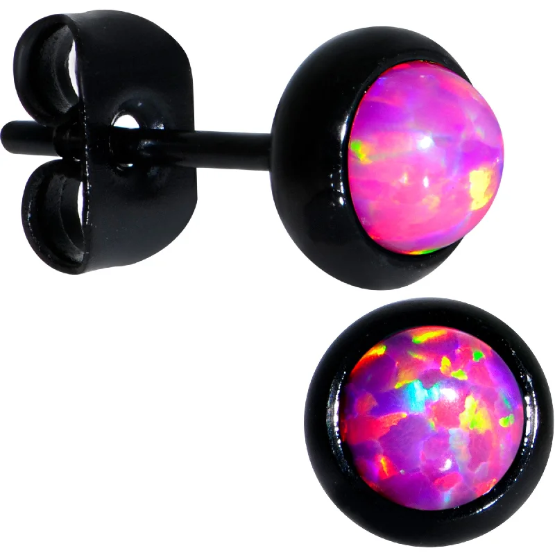 Women's Earrings – Elegant Designs for Every Personality--Pink Synthetic Opal Black IP 316L Surgical Steel Stud Earrings
