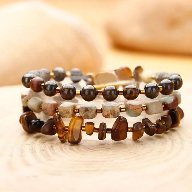 Leather Bracelets with Stone Accents for Men-Buddha Stones Bronzite Emperor Stone Tiger Eye Determination Triple Wrap Bracelet Leather Bracelets with Stone Accents for Men-Buddha Stones Bronzite Emperor Stone Tiger Eye Determination Triple Wrap Bracelet