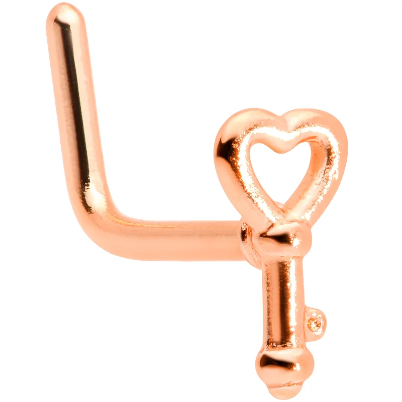 Designer Nose Rings for Every Fashion Lover -20 Gauge 5/16 Rose Gold Tone Key to Your Heart L Shaped Nose Ring