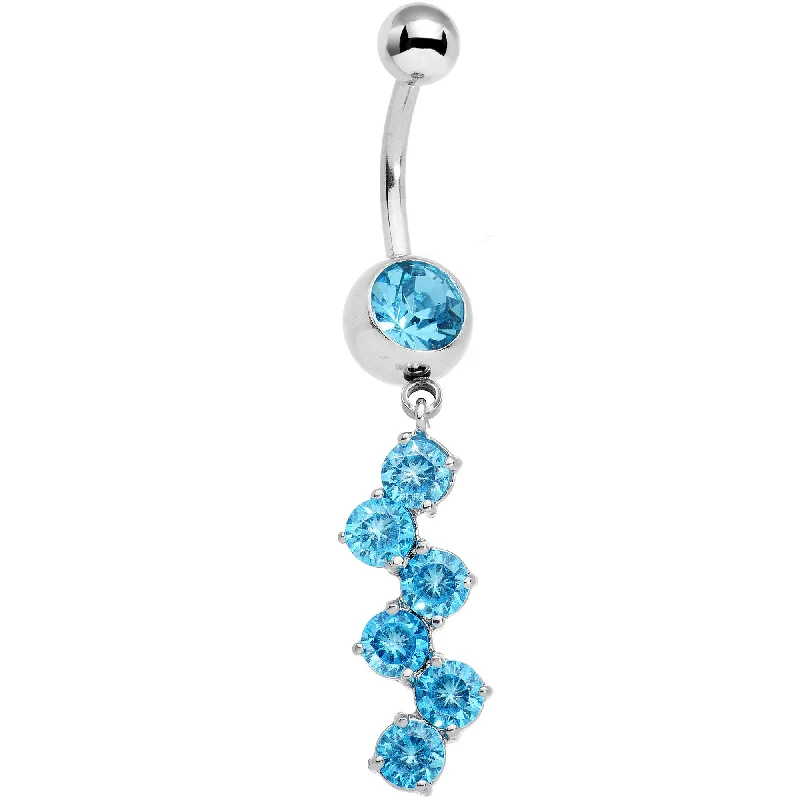 Stunning Belly Rings for Bold Statements -Aqua Gem Zig Zag Dangle Belly Ring