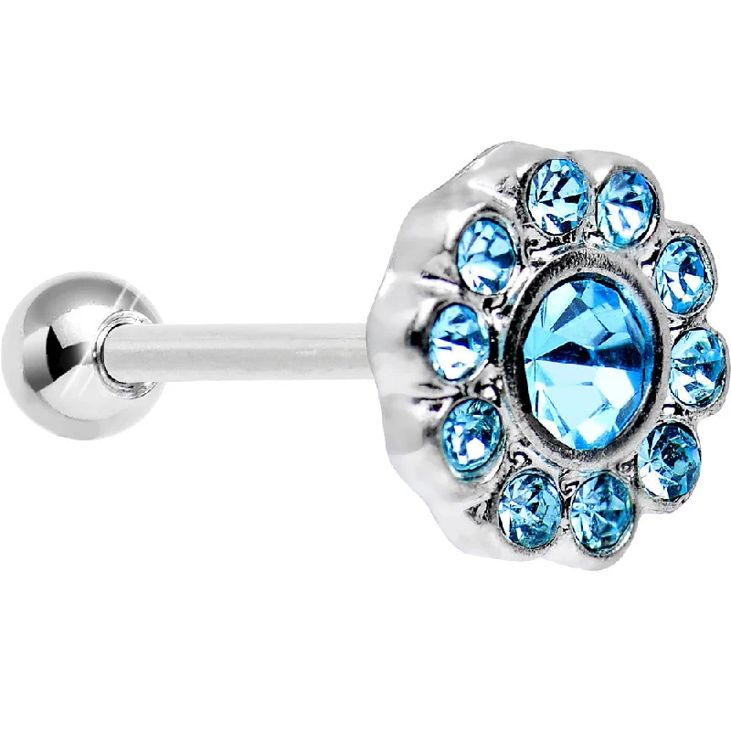 Women's Earrings – Elegant Designs for Every Personality--18 Gauge Aqua CZ Sparkling Flower Cartilage Tragus Earring