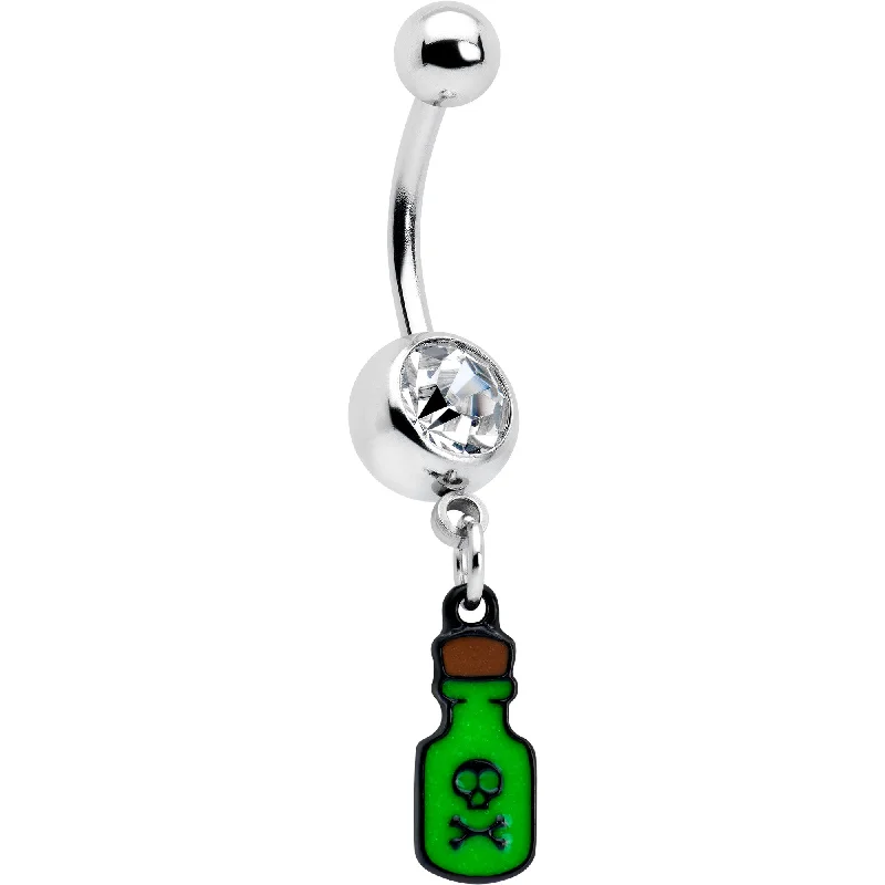 Belly Rings for Trendy Piercings -Clear Gem Green Poison Bottle Glow in the Dark Dangle Belly Ring Belly Rings for Trendy Piercings -Clear Gem Green Poison Bottle Glow in the Dark Dangle Belly Ring
