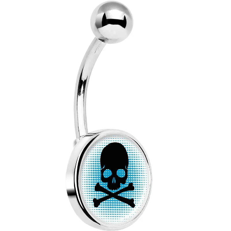 Trendy Belly Rings for Chic Fashion -Blue Black Skull Belly Ring