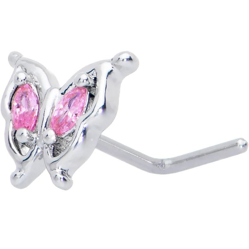 Customizable Nose Rings -20 Gauge 7mm Pink Gem Fancy Fab Butterfly L Shape Nose Ring Customizable Nose Rings -20 Gauge 7mm Pink Gem Fancy Fab Butterfly L Shape Nose Ring