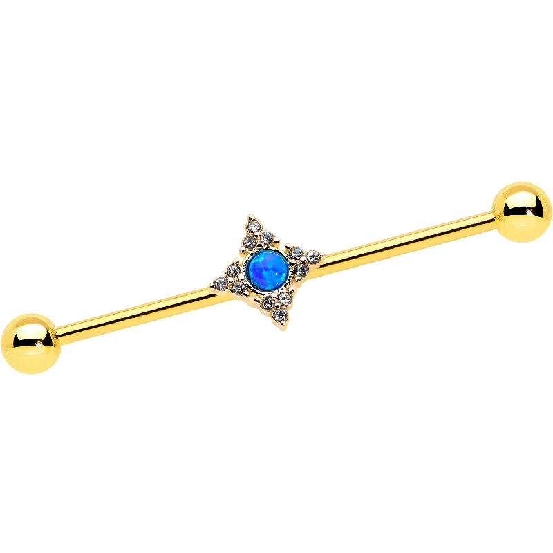 Women's Earrings – Elegant Designs for Every Personality--14 Gauge Blue Synthetic Opal Gold Tone Rhombus Industrial Barbell 38mm Women's Earrings – Elegant Designs for Every Personality--14 Gauge Blue Synthetic Opal Gold Tone Rhombus Industrial Barbell 38mm