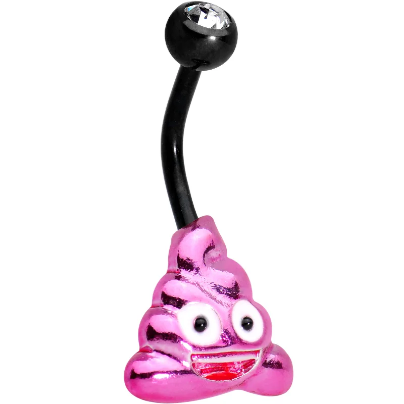Comfortable Belly Rings with Chic Finish -Licensed Pink Poop emoji Clear CZ Gem Black Anodized Belly Ring Comfortable Belly Rings with Chic Finish -Licensed Pink Poop emoji Clear CZ Gem Black Anodized Belly Ring
