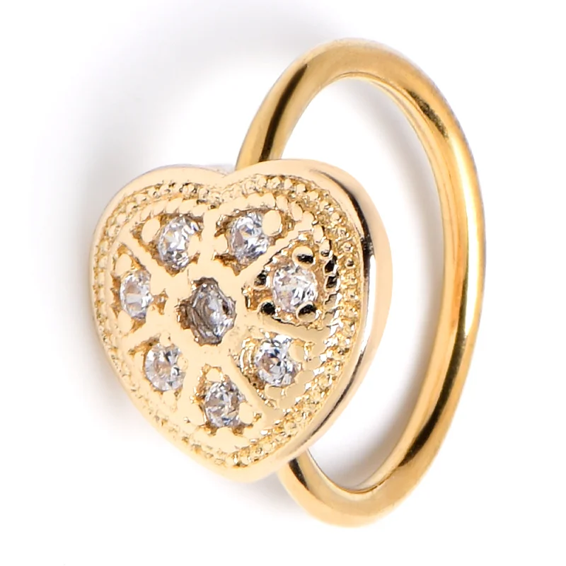 Nose Rings for Every Occasion -20 Gauge 5/16 Clear Gem Gold Tone Ultra Luxe Heart Nose Hoop Nose Rings for Every Occasion -20 Gauge 5/16 Clear Gem Gold Tone Ultra Luxe Heart Nose Hoop