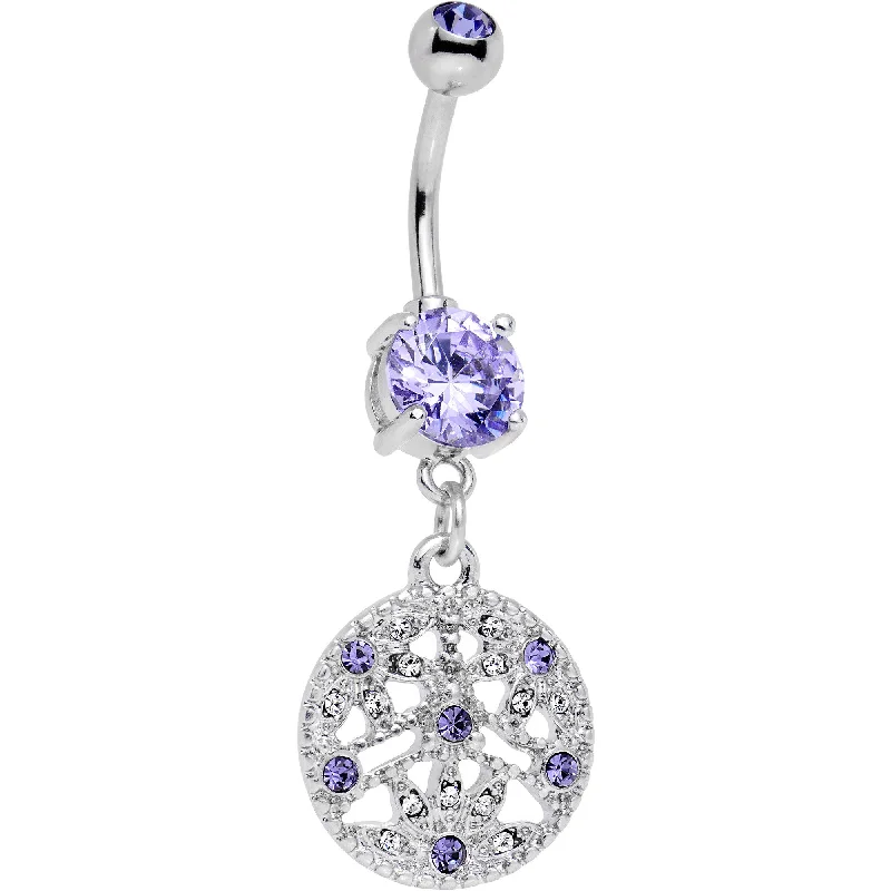 Stunning Belly Rings for Dazzling Fashion -Purple CZ Gem Baroque Beauty Disc Dangle Belly Ring Stunning Belly Rings for Dazzling Fashion -Purple CZ Gem Baroque Beauty Disc Dangle Belly Ring
