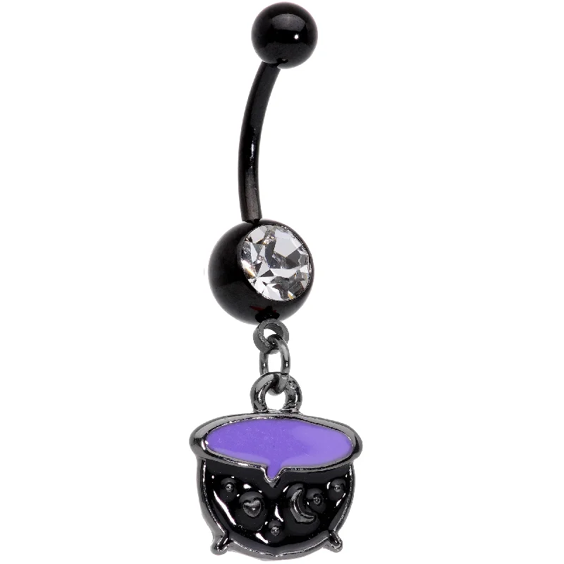 Unique Belly Rings with Elegant Features -Clear Gem Black Purple Witch Cauldron Halloween Dangle Belly Ring Unique Belly Rings with Elegant Features -Clear Gem Black Purple Witch Cauldron Halloween Dangle Belly Ring