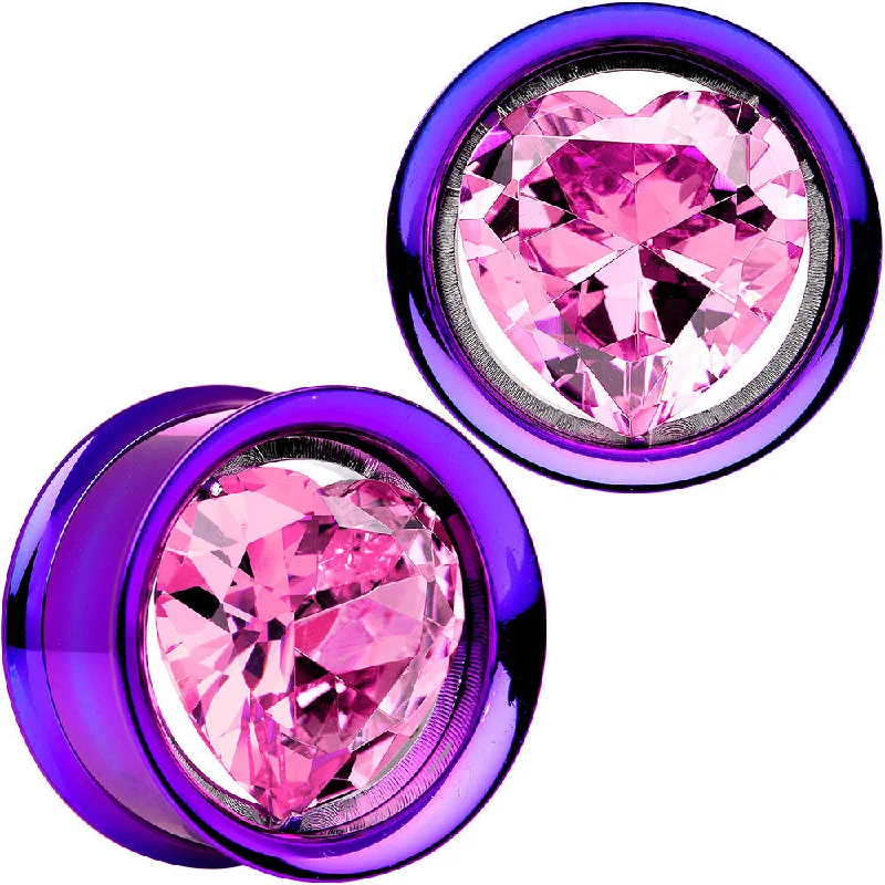 Women's Earrings – Elegant Designs for Every Personality--7/8 Pink Heart Insert Purple Anodized Titanium Internal Threaded Plug Women's Earrings – Elegant Designs for Every Personality--7/8 Pink Heart Insert Purple Anodized Titanium Internal Threaded Plug