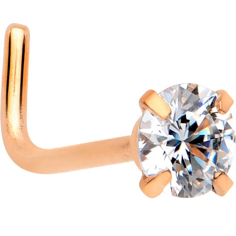 Trendy Nose Rings for Fashionable Women -20 Gauge 1/4 Clear 3mm CZ Gem Rose Gold IP L-Shape Nose Ring Trendy Nose Rings for Fashionable Women -20 Gauge 1/4 Clear 3mm CZ Gem Rose Gold IP L-Shape Nose Ring