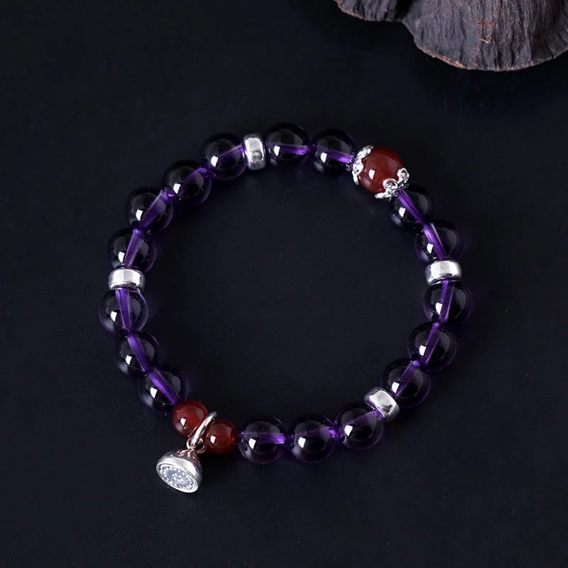 Vintage Gold Bangles for Women-Buddha Stones 925 Sterling Silver Natural Amethyst Red Agate Lotus Positive Bracelet Vintage Gold Bangles for Women-Buddha Stones 925 Sterling Silver Natural Amethyst Red Agate Lotus Positive Bracelet