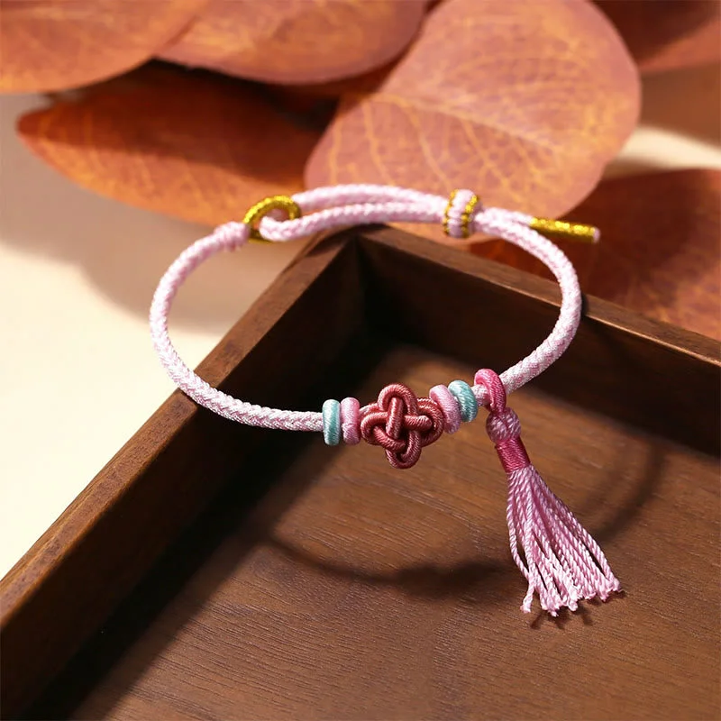 Adjustable Gold Cuff Bangles for Women-Buddha Stones Colorful String Peach Blossom Knot Tassels Protection Bracelet Adjustable Gold Cuff Bangles for Women-Buddha Stones Colorful String Peach Blossom Knot Tassels Protection Bracelet