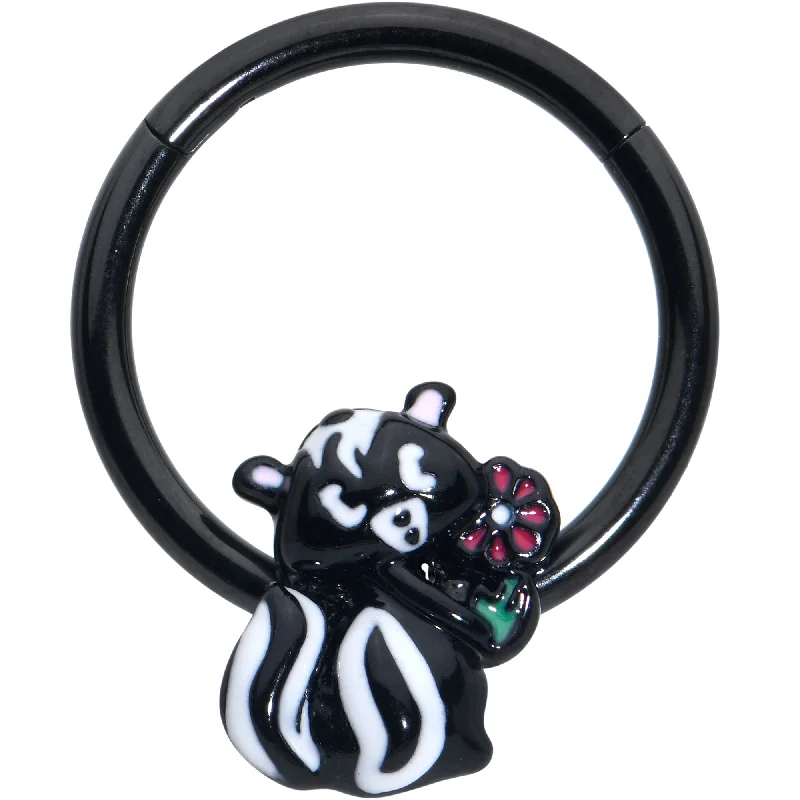 Minimalistic Nose Rings for Trendy Look -16 Gauge 3/8 Black Funky Skunk Hinged Segment Ring Minimalistic Nose Rings for Trendy Look -16 Gauge 3/8 Black Funky Skunk Hinged Segment Ring