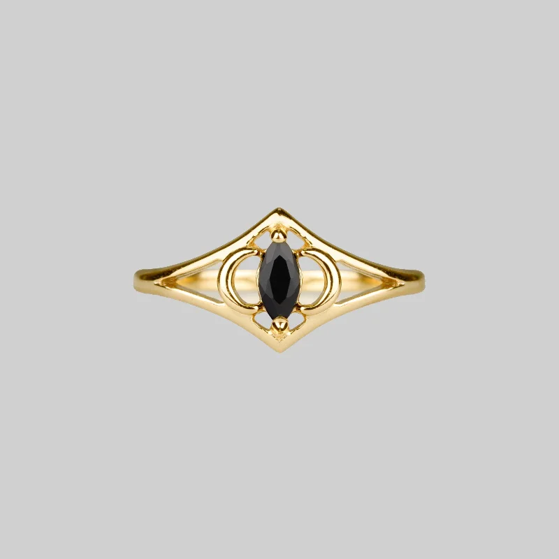 Chic Women's Rings for Fashion-Forward Looks-CELESTIAL. Two Moons Black Spinel Gold Ring