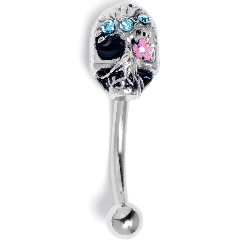 Women's Earrings – Elegant Designs for Every Personality--16 Gauge 5/16 Blue Gem Stylish Skull Curved Eyebrow Ring