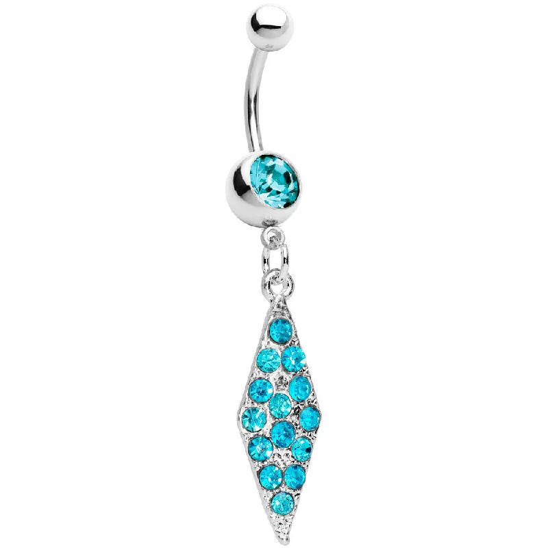 Custom Belly Rings with Personalized Designs -Aqua Paved Icicle Dangle Belly Ring